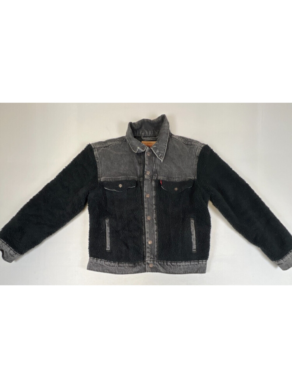 Levi's Mens S Black Grey Denim Sherpa Fleece Lined Trucker Jacket